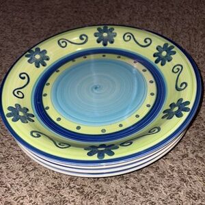 [Lot Of 4] Mulberry Home Collection 2004 Green/Blue Floral swirl Dinner Plates